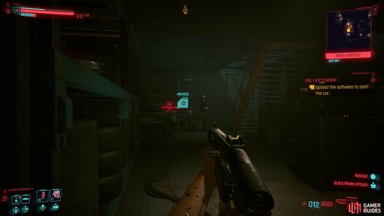 then sneak to the stairs over on the right of the room and take down another enemy. 