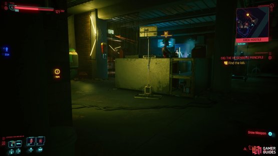 and head into the room on the left and take out the enemy and the camera before progressing. 