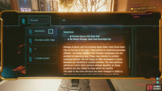 Read a message to learn the access code to the door,