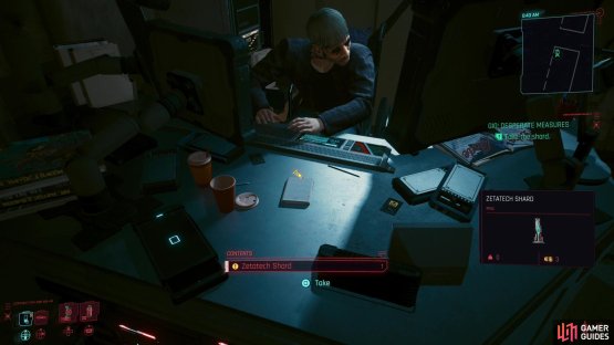 then grab the Zetatech Shard off his desk.