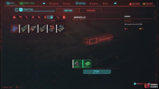 Crafting an Armadillo mod is cheap, and despite how the crafting screen makes it look,