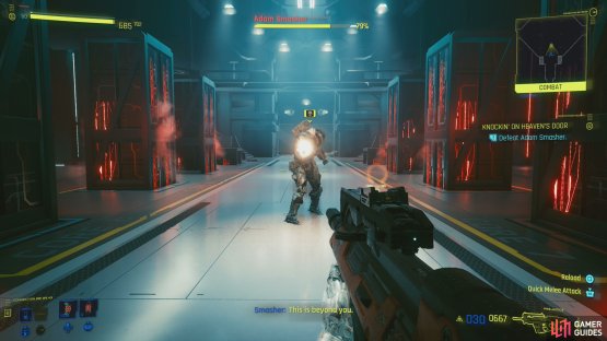 followed by a blast from his arm-gun.