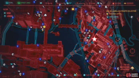 His location on the map.