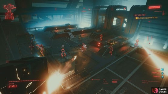 Use the mounted turret to clear the roof,