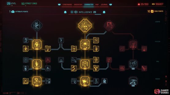 Should you have a sufficiently high attribute score, you still must meet other prerequisites, which are indicated by lines connecting each perk.