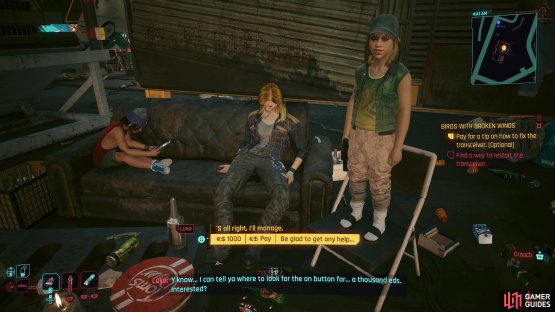 A girl named Luka will try to sell you info near the second transceiver,