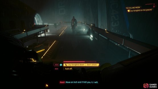 Reed will confront you on the bridge near the shuttle,