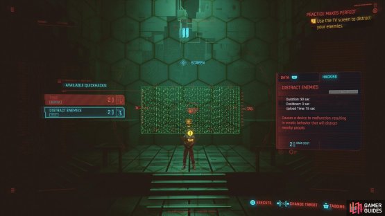 While scanning, you can quickhack objects and enemies, producing various effects depending on the quickhack deployed.