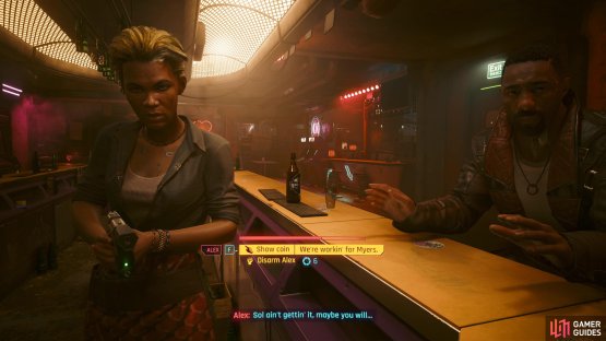 When Alex pulls a gun on you, choose to disarm if you can for the scene, otherwise select the coin. If you let the bar run down, you&rsquo;ll still have to show the coin anyway.