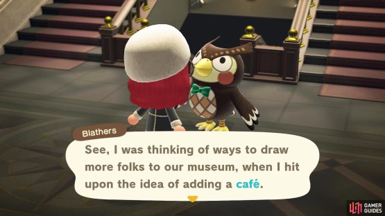 Speak to Blathers and he&rsquo;ll reveal his plans to open a Caf&eacute;