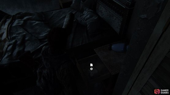 Head up to the 2F of the building opposite the RV to find an Artefact in a drawer