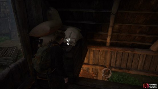 then when you&rsquo;ve taken out the area full of enemies, head up to the 2F of the middle building for a Coin. 