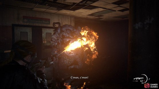 then when you fall through the floor, unleash all your ammo into his head.