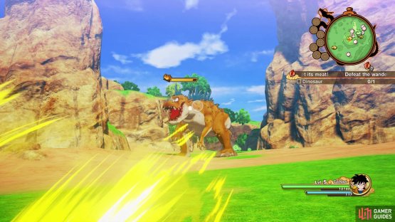 Shoot Ki blasts at the dino to reduce its health