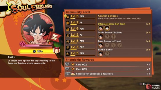 The status screen for Soul Emblems