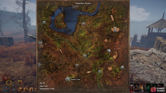 The location of the bandit camp on the map.