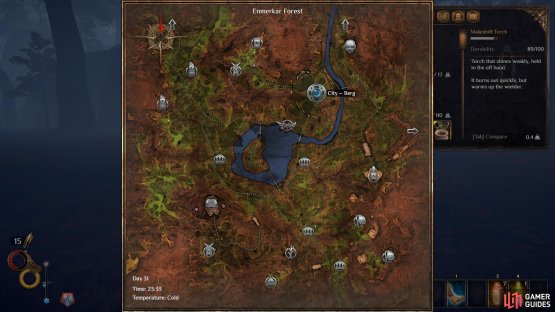 The location of Berg on the Enmerkar Forest map. Follow the road north west once you have travelled to Enmerkar Forest from Abrassar to reach it.