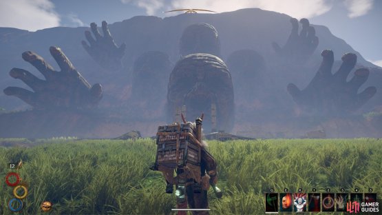 The entrance to the Face of the Ancients dungeon, as seen when looking east from the road to Hallowed Marsh.