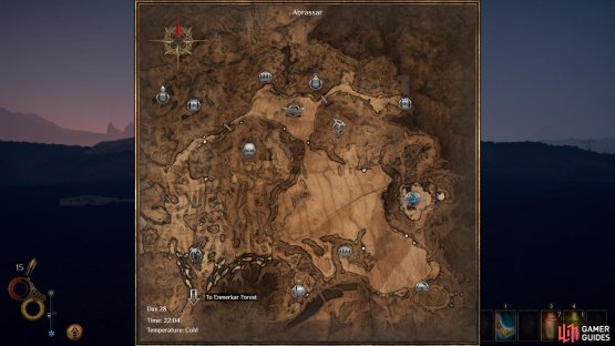 Head south west through the open desert until you reach the edge of the map, at which point you can travel to Enmerkar Forest.