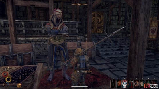 After speaking with Cyr, go to Gold Belly and exhaust all dialogue options for the purposes of the quest.