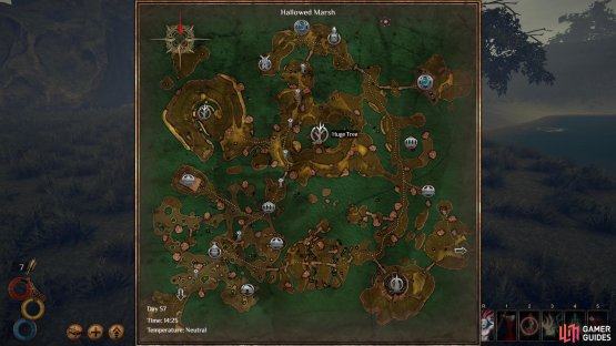 The location of the Huge Tree on the Hallowed Marsh map.