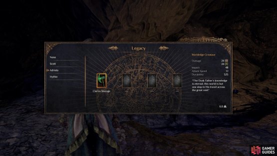 You will be able to see each character that you have created, including the specific items stored in each Legacy Chest.