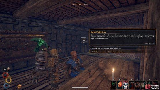 In your first exchange with Sagard, select option two to ensure that you can fight him.