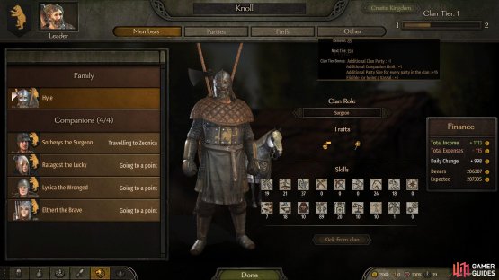 You can track the progress of your renown gain and view benefits of each tier in the top right of the clan menu.