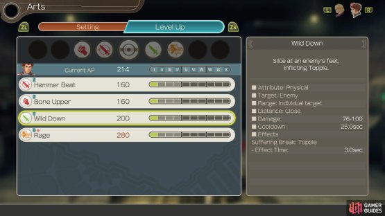 Reyn will use Wild Down (Topple) more the higher you level it