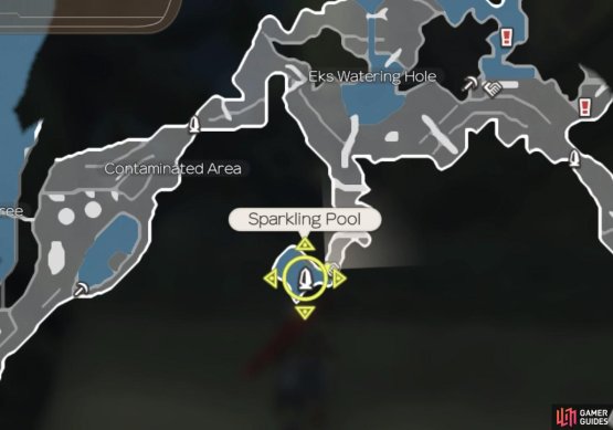 it is located south of Eks Watering Hole
