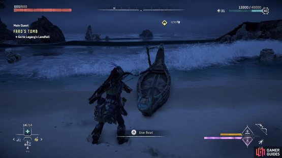Go to the tip of the boat to get the prompt to leave