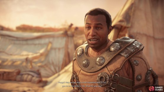 Start the quest &ldquo;Breaking Even&rdquo; by talking directly to Porguf,