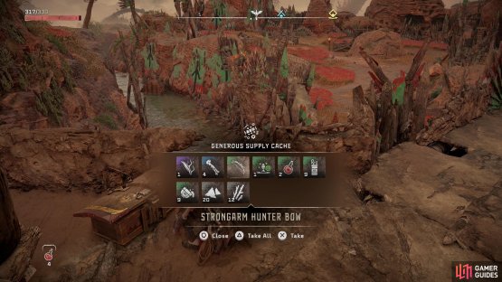 Loot a Generous Supply Cache to find the Strongarm Hunter Bow,