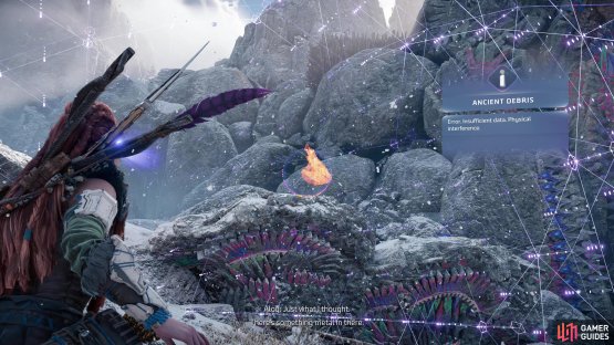 Scan The Bulwark to find a metal object buried in the mountain,