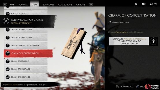 along with the Charm of Concentration that will upgrade as you complete more challenges.
