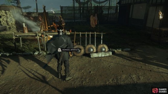 then go over to the campfire to find the Artefact sitting by the Sword/Shield.