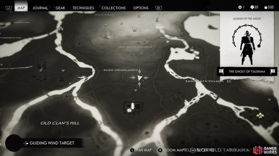 Head North of Kushi Temple to find a small destroyed building