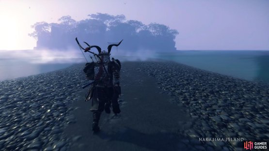 head down to the shore and cross this path to begin.