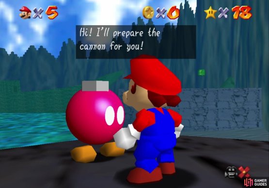 Speak to the Bob-Omb Buddy to open the cannon