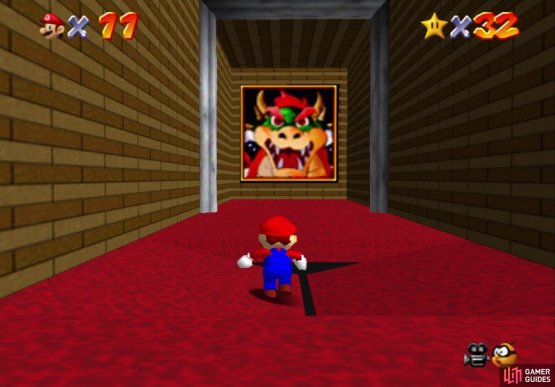 Before you reach the end of the hallway, a trap door will take you to Bowser&rsquo;s stage