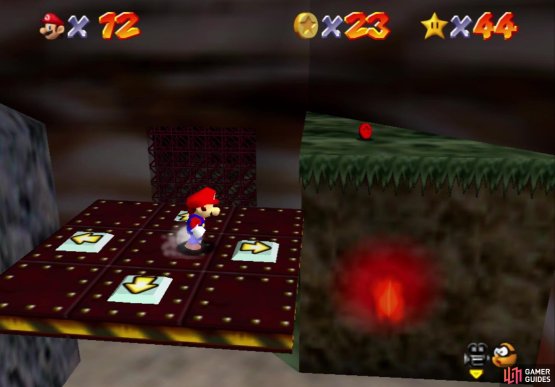 The fourth coin is on a platform in the corner