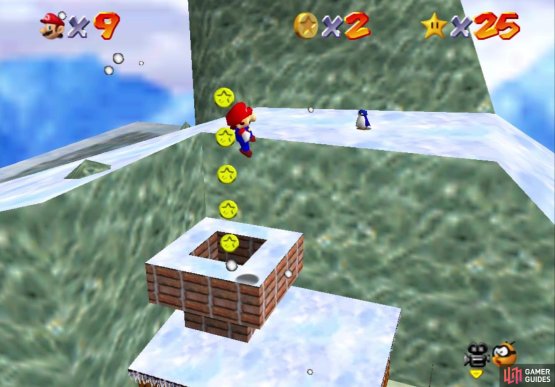 Jump into the chimney to arrive at the slide