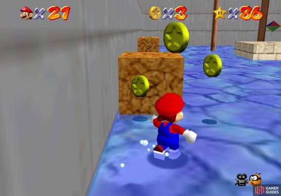 The blocks near the start each have three coins