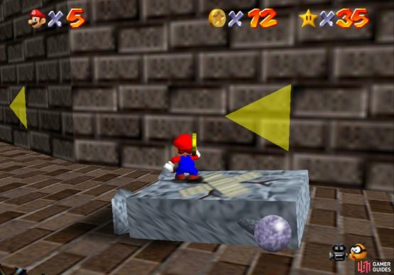 Jumping on a fallen Whomp&rsquo;s back will spawn some coins