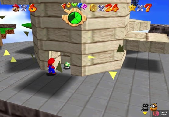 Punch the base of the tower here to reveal a hidden 1-Up