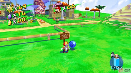 Spray the sign near the entrance of the village for Blue Coin #29