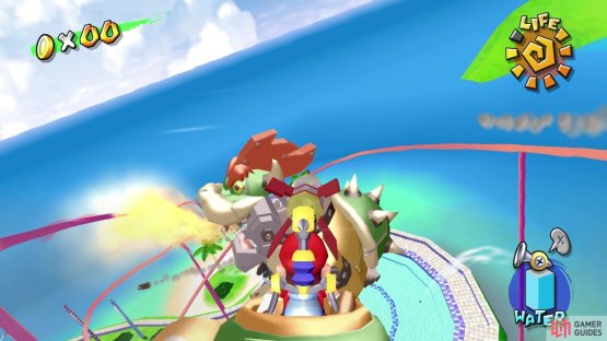 Shoot rocket missiles at Bowser to damage him