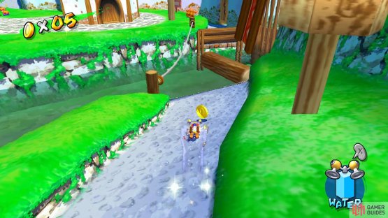 Use the water to slide down the path