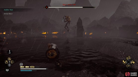 Balor will often leap into the air and dive at your from a distance, so be ready to dodge or roll.