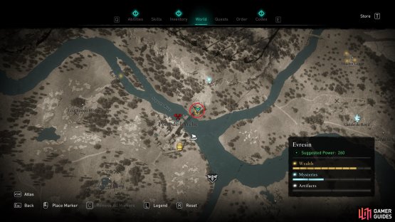 The location of the chest, at the end of the northern broken bridge.